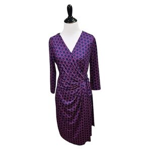 Motherhood Women's S Small Maternity Wrap Dress Geometric Print Belted V-Neck